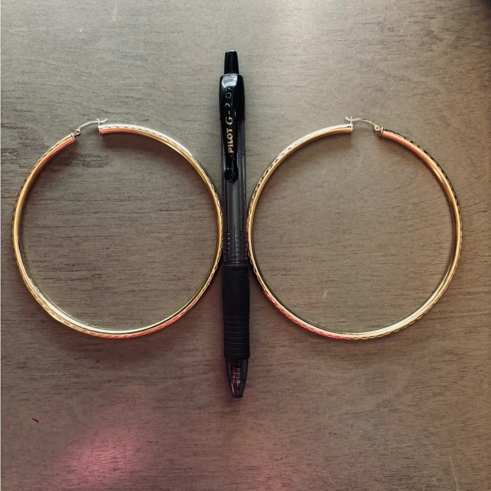 Elegant Large Gold Hoop Earrings (2 inches across) - Picture 2 of 6